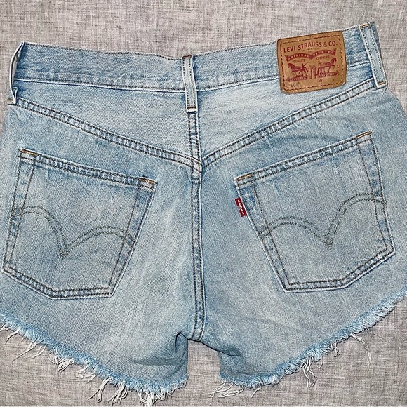 Levis 501 denim cutoff shorts.  Button Fly. - Picture 2 of 5